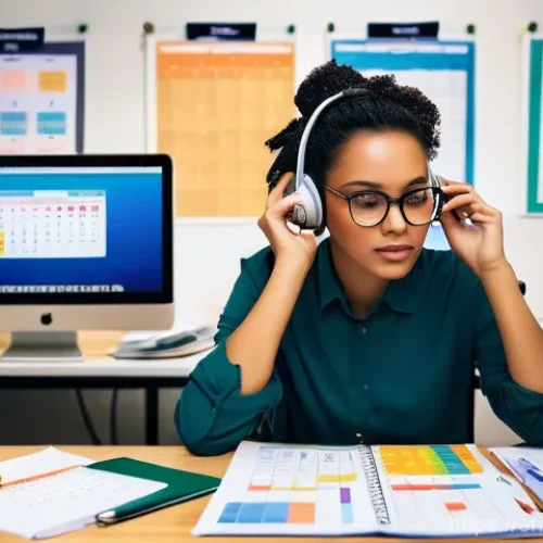 Home 23 공연기획사 인턴 경험담 - **Image Prompt: The Event Planning Intern's "Baptism by Fire"**
"A young, diverse event planning...