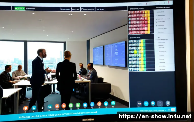 Home 17 공연기획사의 외국어 능력 필요성 - Photorealistic international concert planning meeting in a modern London office, diverse event profe...